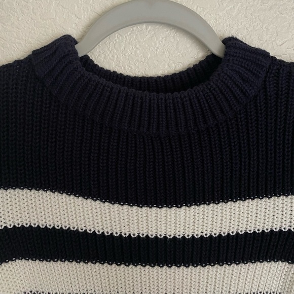 Talbots Shaker Stitch Striped Sweater 0P-2P Navy Blue Cream - Picture 5 of 10
